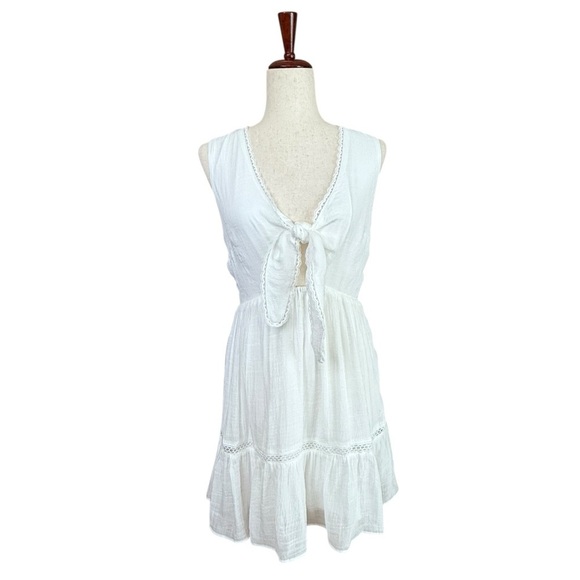 NEW Lulus Lively Beauty White Tie-Front Tiered Mini Dress. Small #1565 - Picture 3 of 7
